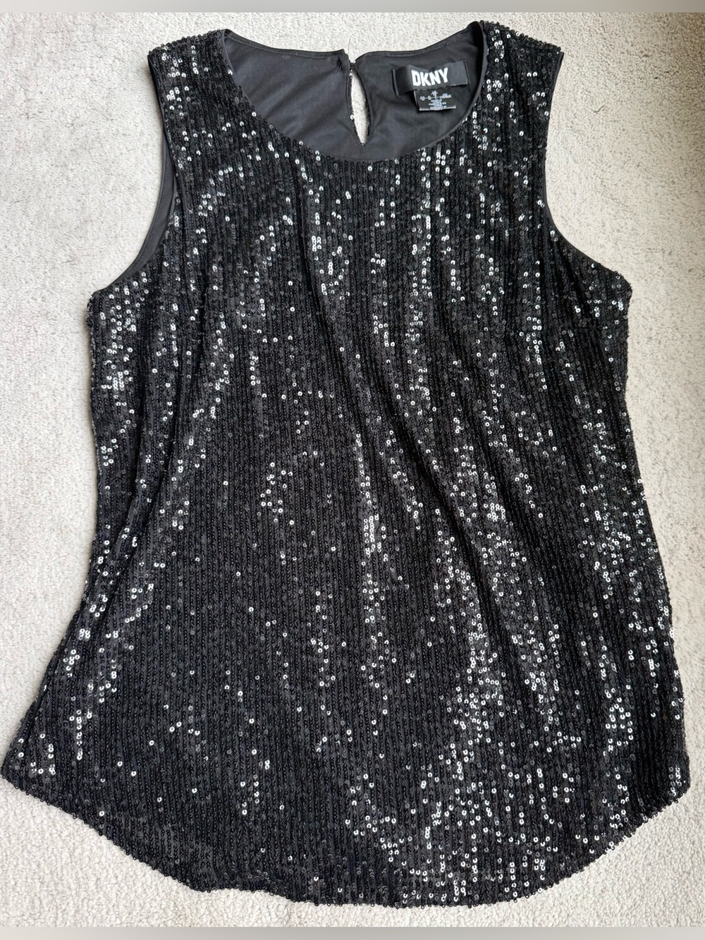 DKNY Black Sequin Sleeveless Blouse Top M Medium Party Evening Sparkle